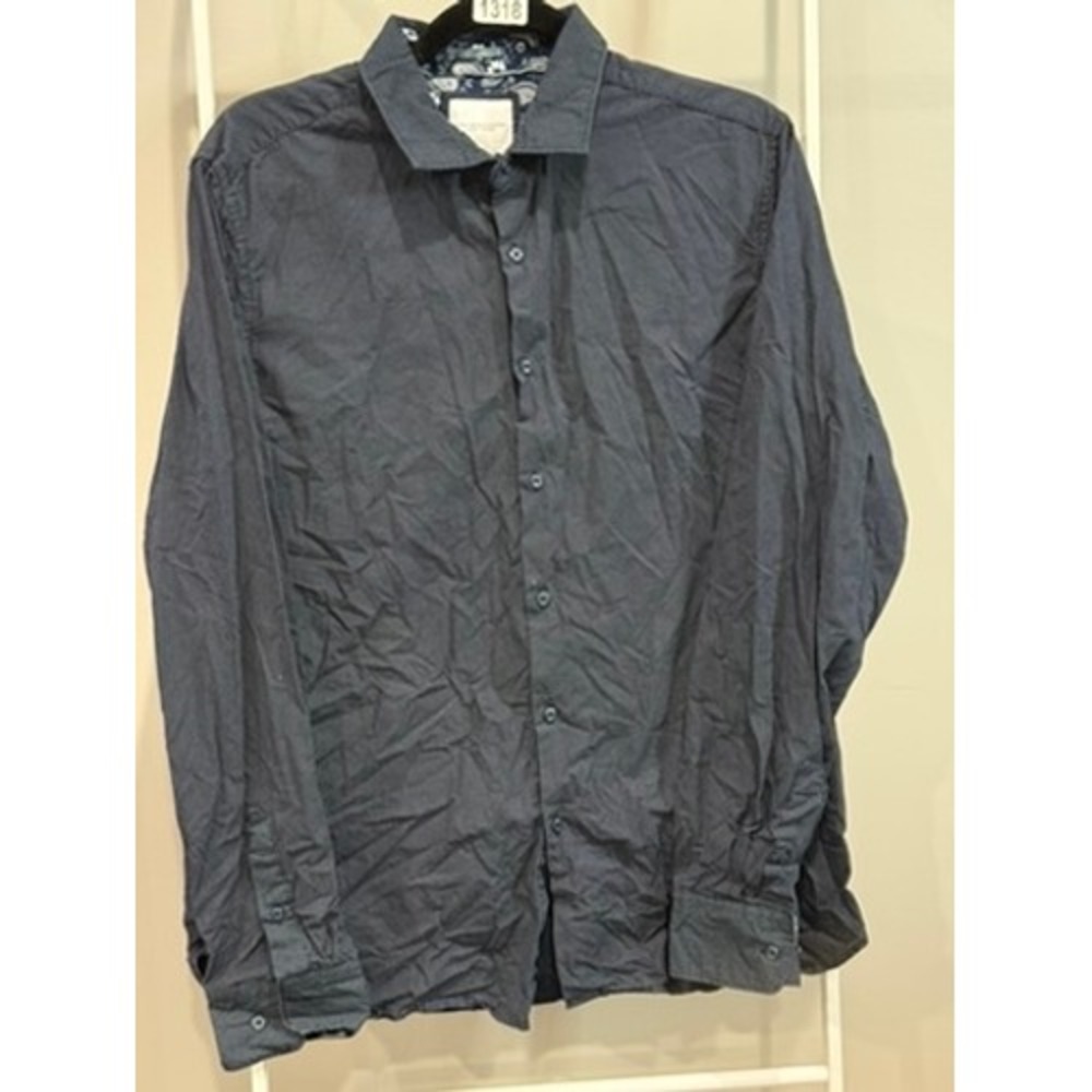 Denim & Flower Ricky‎ Singh Mens Navy Blue Polka Dot Button Down Shirt L Preppy
